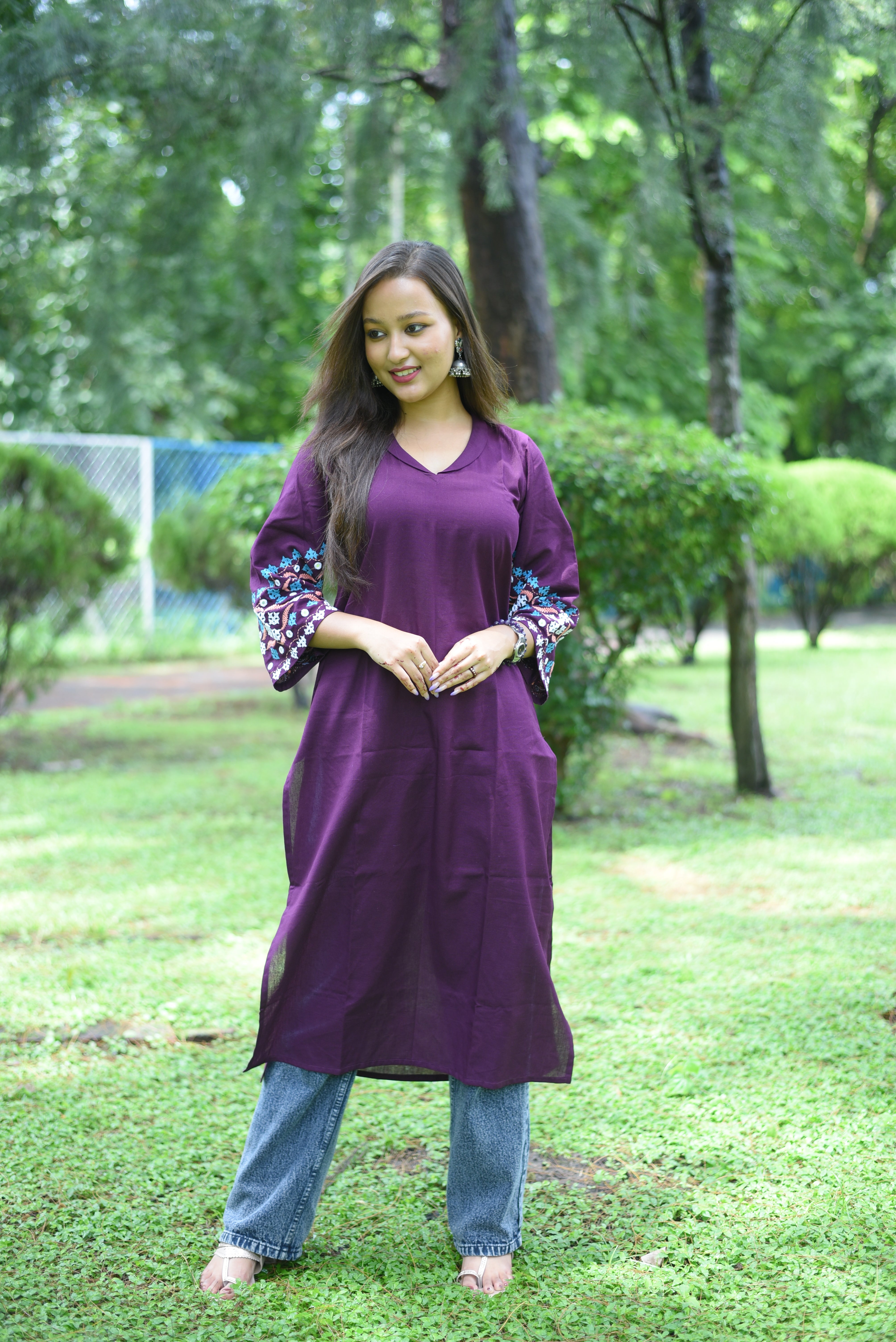 Plum color Kutch Hand Embroidery Kurta